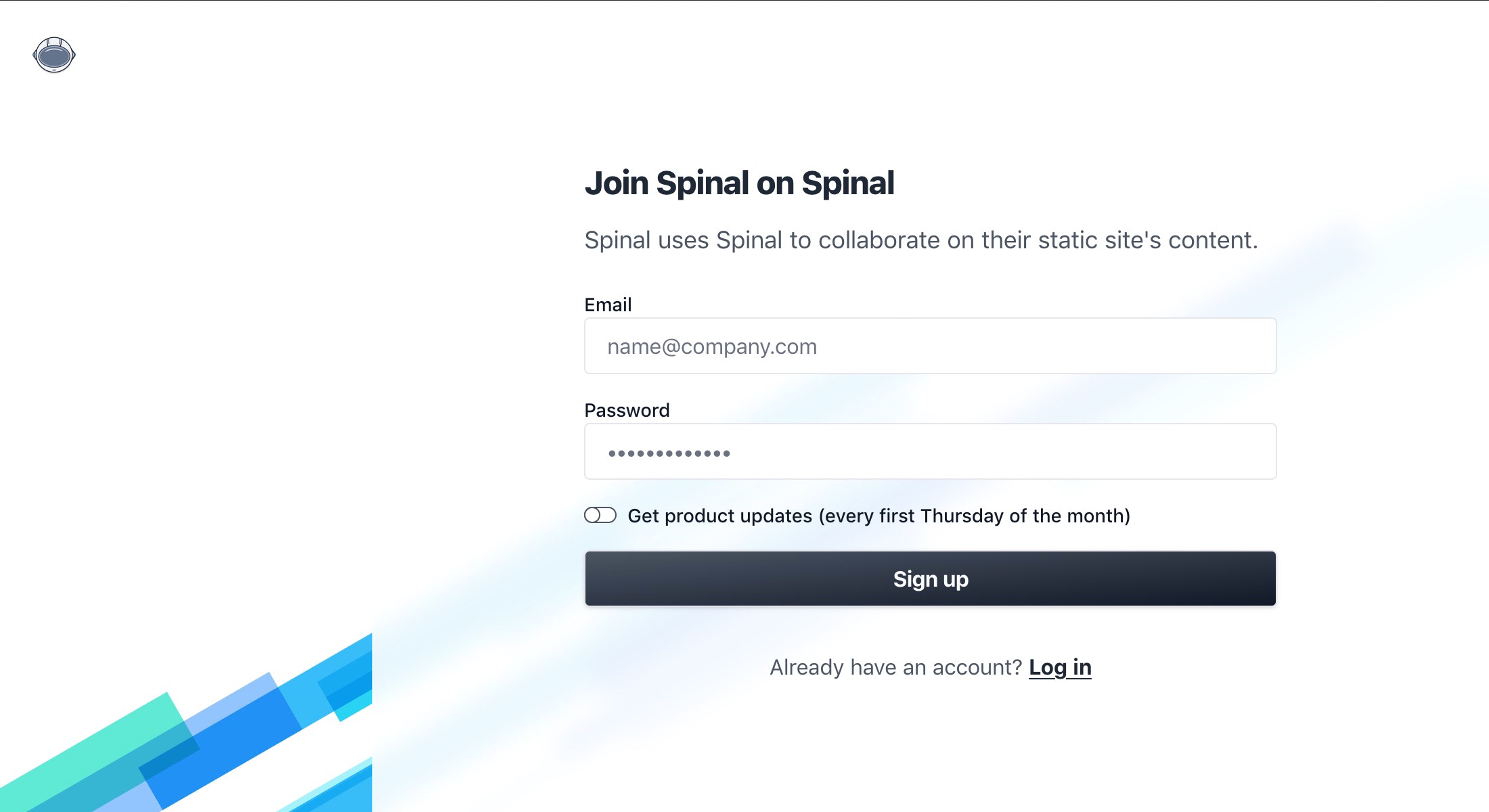 Screenshot of the sign up form for new invites