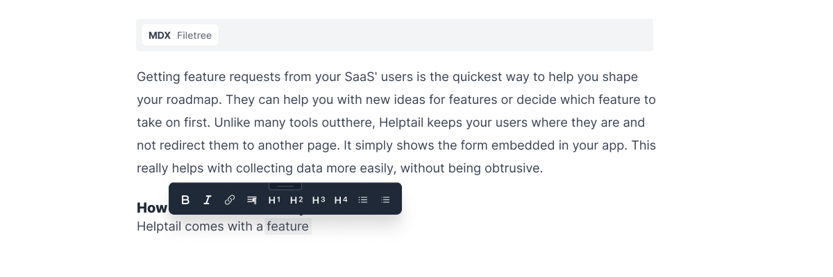 Preview of the wysiwyg-editor with the floating markdown toolbar